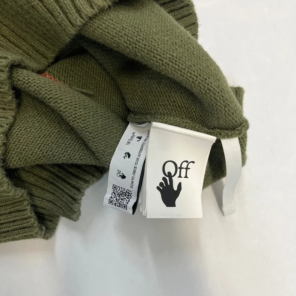 Off-White Sweater Mens Olive Orange Arrows Streetwear Large